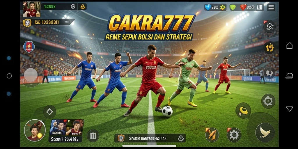 Tampilan gameplay CAKRA777 saat pertandingan sepak bola yang intens.