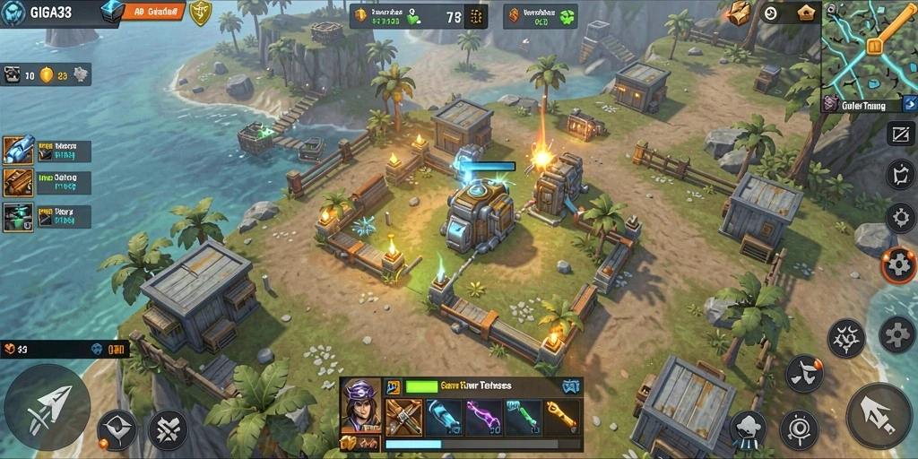 Screenshot GIGA33 menunjukkan aksi mendebarkan dalam gameplay Tower Defense.