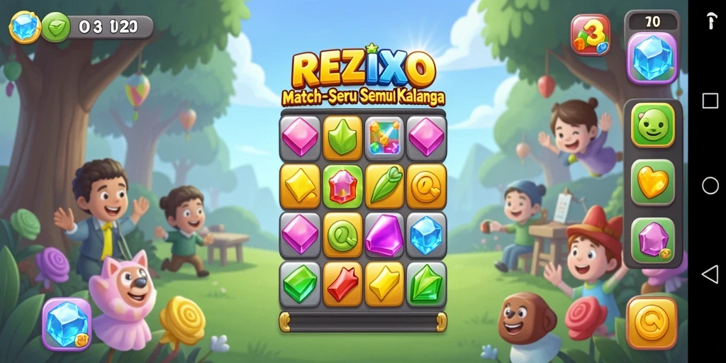 Screenshot gameplay REZIXO menampilkan serunya mencocokkan item di layar.