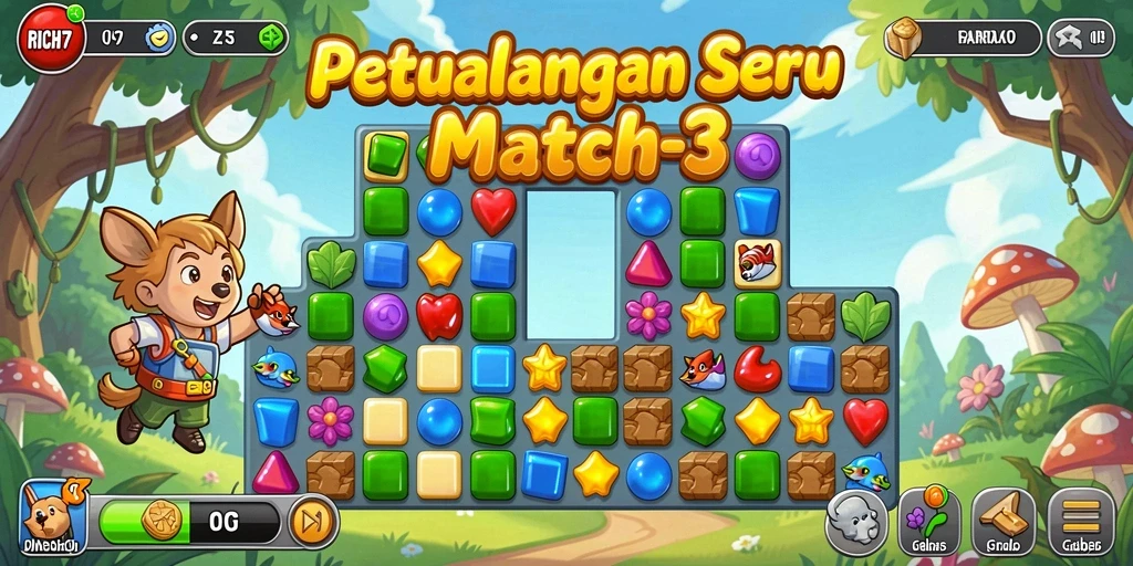 Tampilan gameplay RICH7 dengan grafis Match-3 yang menarik.