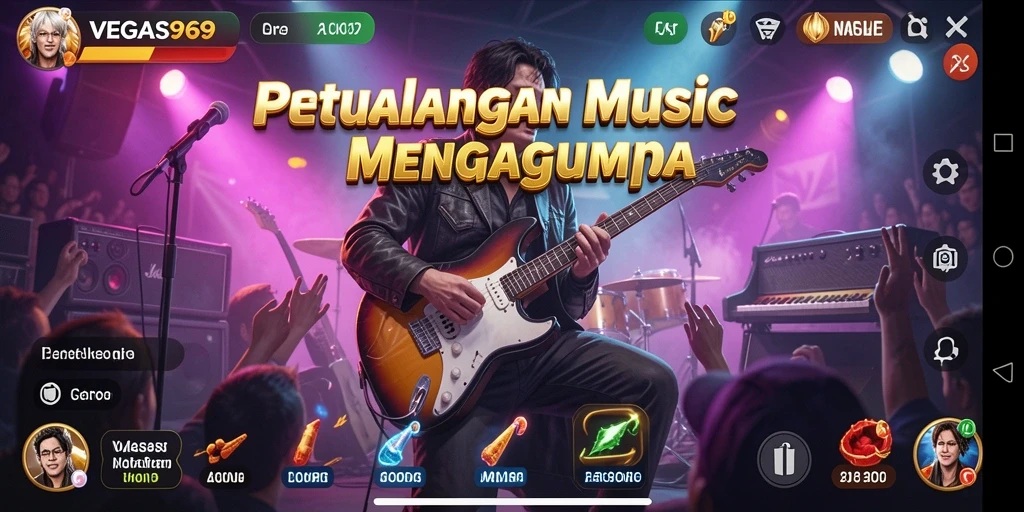 Tampilan gameplay VEGAS969 menampilkan berbagai genre musik yang menggugah semangat.